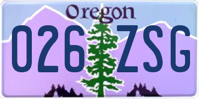 OR license plate 026ZSG