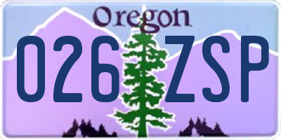 OR license plate 026ZSP