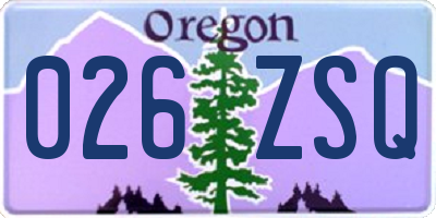 OR license plate 026ZSQ