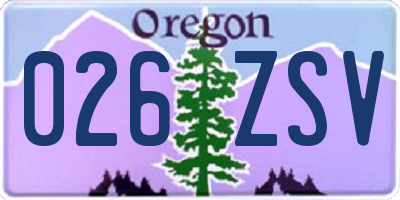 OR license plate 026ZSV