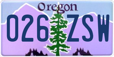 OR license plate 026ZSW