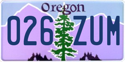 OR license plate 026ZUM