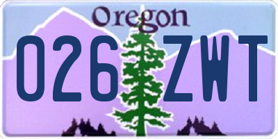 OR license plate 026ZWT
