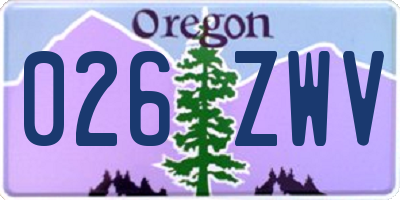 OR license plate 026ZWV