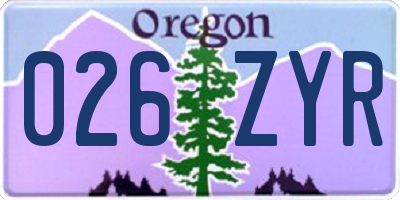 OR license plate 026ZYR