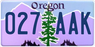 OR license plate 027AAK