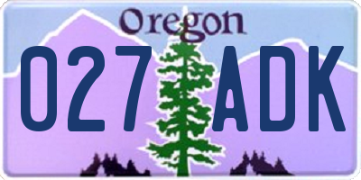 OR license plate 027ADK