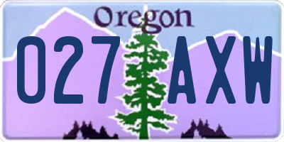 OR license plate 027AXW