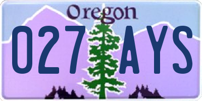 OR license plate 027AYS