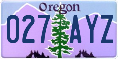 OR license plate 027AYZ