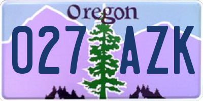 OR license plate 027AZK