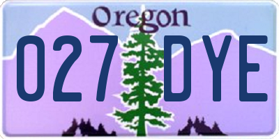 OR license plate 027DYE