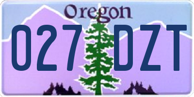 OR license plate 027DZT
