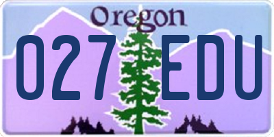 OR license plate 027EDU