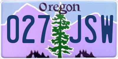 OR license plate 027JSW