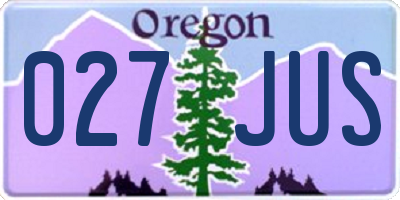 OR license plate 027JUS