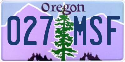 OR license plate 027MSF