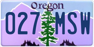 OR license plate 027MSW