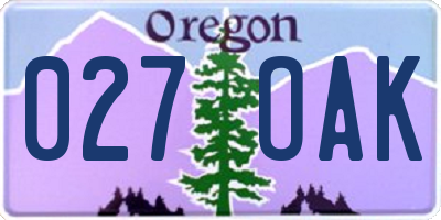OR license plate 027OAK