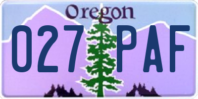 OR license plate 027PAF