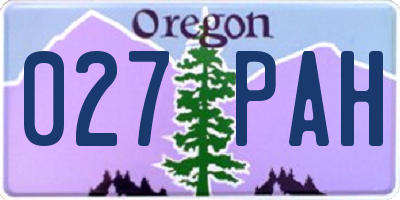 OR license plate 027PAH