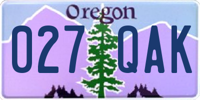 OR license plate 027QAK