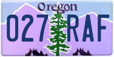 OR license plate 027RAF
