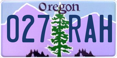 OR license plate 027RAH