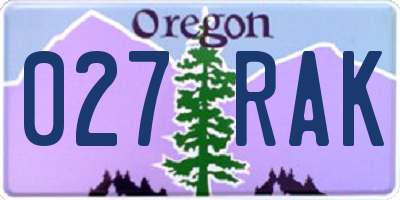OR license plate 027RAK