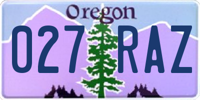OR license plate 027RAZ