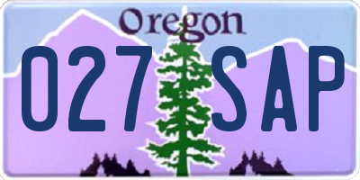 OR license plate 027SAP