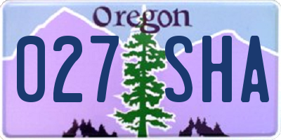OR license plate 027SHA