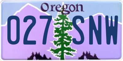OR license plate 027SNW