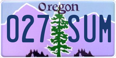 OR license plate 027SUM