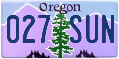 OR license plate 027SUN