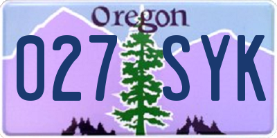 OR license plate 027SYK