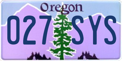 OR license plate 027SYS