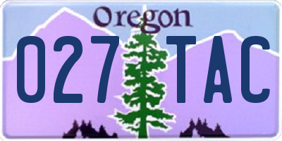OR license plate 027TAC