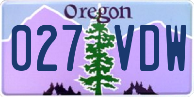 OR license plate 027VDW