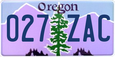 OR license plate 027ZAC