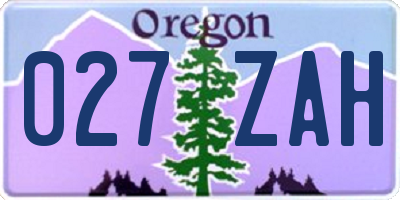 OR license plate 027ZAH