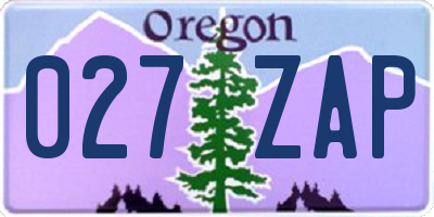OR license plate 027ZAP