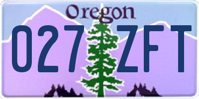 OR license plate 027ZFT