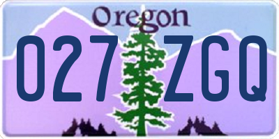 OR license plate 027ZGQ