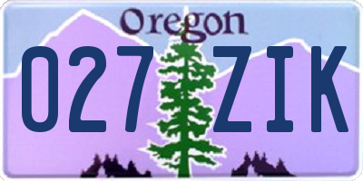 OR license plate 027ZIK