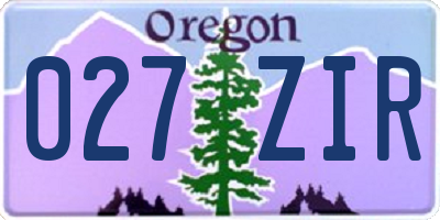 OR license plate 027ZIR