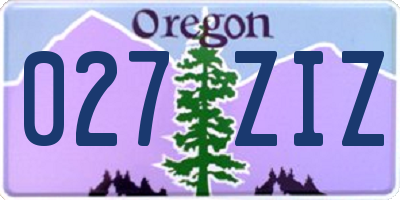 OR license plate 027ZIZ