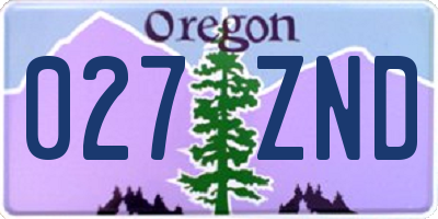 OR license plate 027ZND