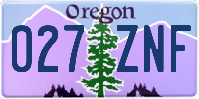 OR license plate 027ZNF