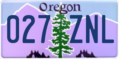 OR license plate 027ZNL